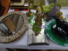 MOTHER OF PEARL INLAID PORTRAIT MIRROR and assorted porcelain ETC