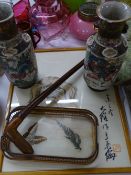 ORIENTAL CRACKLE GLAZE VASES, a pair, and miscellaneous items