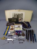 VINTAGE FOUNTAIN PENS, badges, silver bladed fruit knife ETC, fountain pens include Watermans, Swan,