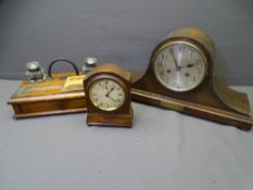 ART DECO MANTEL CLOCK presented in January 1932 and one other and a vintage wooden desk tidy