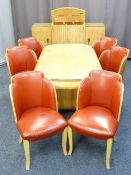 STUNNING ART DECO DINING SUITE, PROBABLY EPSTEIN - 6 cloud back dining chairs with red leatherette
