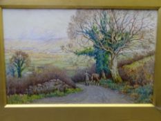 AGNES V INNES (RCA) watercolour - Conwy Valley landscape with farmer and horse on a track, signed,