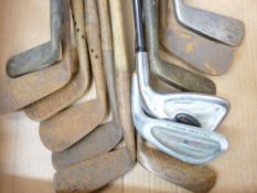VINTAGE GOLF CLUBS - many wooden shafted ETC