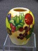 MOORCROFT CHRISTMAS BOUNTY 9.5cms H VASE, designed by Kelly Goodwin, impressed and painted factory