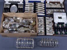 EPNS CUTLERY, good cased and loose quantity along with two toast racks and a pair of ribbon swag