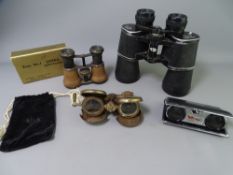 BINOCULARS & OPERA GLASSES, four sets including an interesting brass pop-up type set