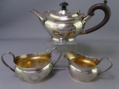 SILVER THREE PIECE BACHELOR TEA SERVICE, Chester 1911/12, Makers George Nathan & Ridley Hayes, the
