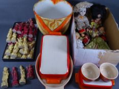 COMPOSITION CHESS SET, Le Creuset oven-to-table ware and a pottery planter along with a small