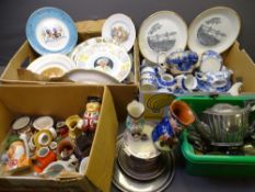 TOBY JUGS, a small box, a box of blue pottery ware, a box of mixed china and pottery including