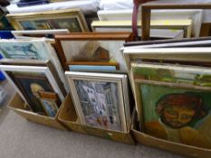 LARGE QUANTITY OF PAINTINGS & PRINTS in three boxes and loose