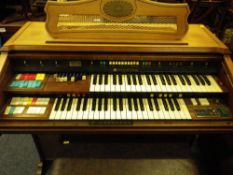 HAMMOND UPRIGHT ELECTRIC ORGAN & STOOL E/T, 96.5cms H, 111cms W, 64cms D