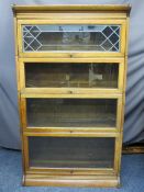 OAK WERNICKE STYLE STACKING BOOKCASE, four section with associated plinth and top, the uppermost