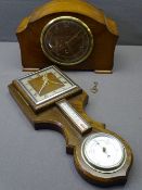 ART DECO STYLE MANTEL CLOCK and a polished wall barometer with eight day clock