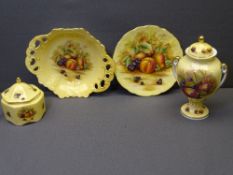 AYNSLEY ORCHARD GOLD - four items to include twin-handled vase on pedestal base ETC