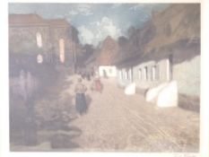 FRITS THAULOW antique print - nocturnal busy street scene, signed, 53 x 63cms