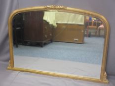 MODERN GILT FRAMED OVERMANTEL MIRROR, 92cms H, 139.5cms W