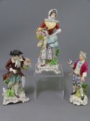 THREE SITZENDORF & DRESDEN PORCELAIN FIGURINES, the former as a pair depicting a young man and woman