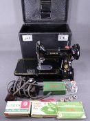 222K SINGER SEWING MACHINE with foot pedal, attachments and instruction booklet in original case