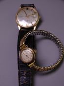 ACCURIST 9CT GOLD CASED LADY'S & GENT'S WRISTWATCHES, the 32mm diameter gent's with baton markers on
