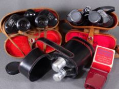 CASED FIELD BINOCULARS X 2, a pair of hip flasks in carrier ETC