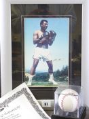 SPORTING MEMORABILIA - Mohammed Ali certificated, signed baseball in case and a signed photograph