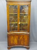 GOOD REPRODUCTION MAHOGANY CONCAVE CORNER DISPLAY CABINET, 188cms H, 92cms W