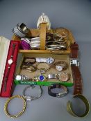 LADY'S MODERN WRIST WATCHES, a collection, along with a wooden basket of costume jewellery,