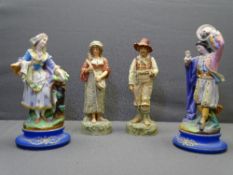 ROBINSON & LEADBEATER PAINTED PARIAN FIGURINES OF MUSICIANS, a pair, 34cms H and a colourful