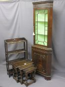 VINTAGE & REPRODUCTION OAK FURNITURE, three pieces to include a quality glass top corner display