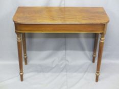 REGENCY STYLE MAHOGANY D-END HALL TABLE on turned supports, 71cms H, 91cms W, 43.5cms D