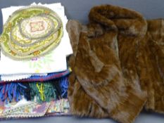 VINTAGE FUR COAT, travel rug, bedspread ETC