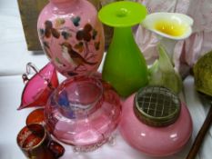 CRANBERRY GLASSWARE, milk glass and other
