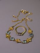 18CT GOLD THREE STONE DIAMOND RING, 3grms gross, size - P, along with a fine link yellow metal