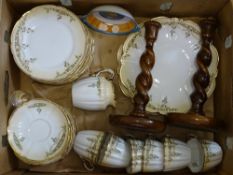 FLORAL SWAG TEAWARE, 20 plus pieces, pair of oak barley twist candlesticks ETC