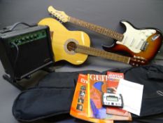 MUSICAL INSTRUMENTS - Stagg electric guitar, Japanese made acoustic guitar, both with carry cases,