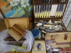 CASED PART CANTEEN made by Gladwin Limited Sheffield, other flatware, wooden fire screen depicting