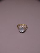 18CT GOLD BLUE QUARTZ & DIAMOND SET RING, 4.9grms, size - O, 8 x 10mm central stone set with four