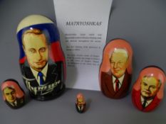 RUSSIAN NESTING DOLLS - Soviet Leaders, five piece printed and hand painted set