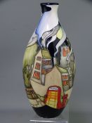 MOORCROFT EMMA BOSSONS BOTTLE VASE Numbered Edition 25 with unidentified pattern depicting buildings