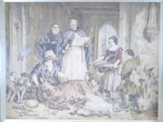 ANTIQUE TAPESTRY - 'Bolton Abbey in the Olden Time', 83 x 103cms overall size including frame