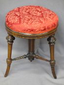 VICTORIAN INLAID MAHOGANY UPHOLSTERED TOP FOOT STOOL on turned and splayed supports with