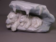 LLADRO - fine group of two sleeping polar bears on an icicle hung rock