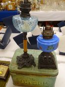 OIL LAMP & ADVERTISING TIN FOR 'WHEAT HEART OF BREAD'
