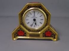 ROYAL CROWN DERBY 1128 PATTERN MANTEL CLOCK with quartz movement, 10.25cms H, 13cms W