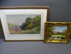 ARTHUR NETHERWOOD (1864 - 1938) watercolour - ducks on a wooded riverbank, signed lower left, 26.5 x