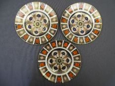 THREE ROYAL CROWN DERBY 1128 pattern plates, 27cm diameters (seconds quality)
