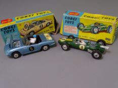 TWO BOXED CORGI DIECAST ORIGINALS, No 318 Lotus Elan S2 and No 155 Lotus-Climax Formula One racing