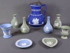 WEDGWOOD & OTHER JASPERWARE including an early pewter lidded jug incised 'Milan 59'