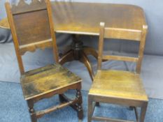 REPRODUCTION OAK RECTANGULAR PEDESTAL TABLE, 74.5cms H, 144cms W, 103cms D with a panel back hall