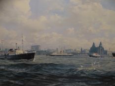 GORDON ELLIS limited edition (98/500) print - 'Full tide on the Mersey', maritime scene, 48 x 81cms